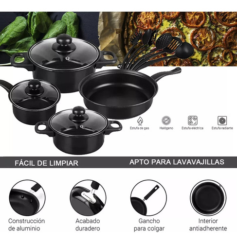 Set De Ollas Negras Batería Antiadherente 13pcs Juegos