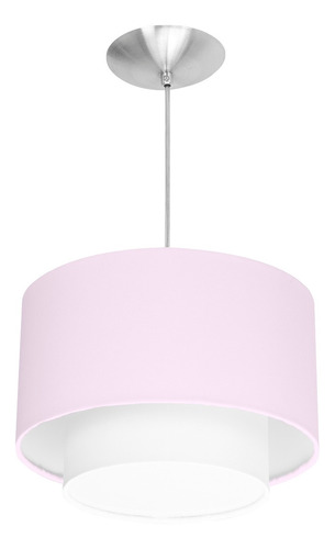 Lustre Cupula Pendente Dome Duplo Rosa Com Branco