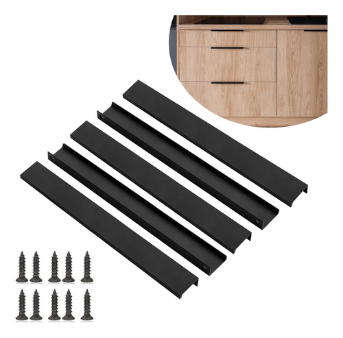 5 Pcs Cajón Oculto Tiradores Mailla Negro 40cm Con Tornillo