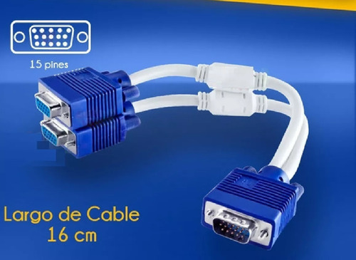 Cable Duplicador Splitter Doble Vga Forma Y Monitor Pc Lap
