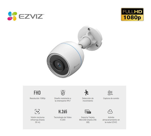 Camara Ip Wifi 2mp Fhd Modelo C3tn Husky Light Ezviz C3wn