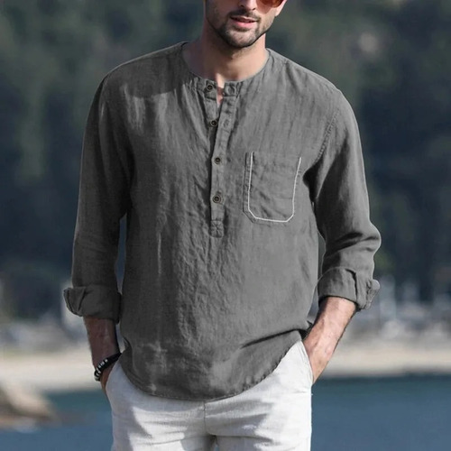 Camisas De Lino Y Algodón Para Hombre, Blusa Casual, Camiset