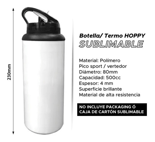 Imagen 4 de 7 de Botella Hoppy Termo Sublimable 500 Ml X 12 Unidades