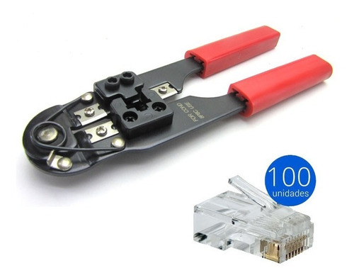 Alicate Crimpar Rj45 Decapador Embutido + 100 Rj45 Oletech