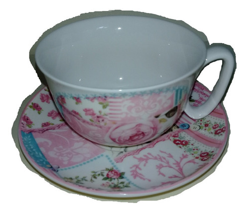 Set Taza Y Plato Porcelana Con Patrón Floral  Summer River 