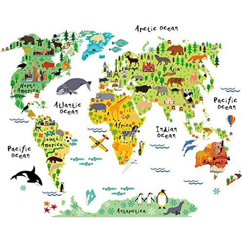 Grandes Niños Educativos Animales Hitos Mapa Del Mundo...