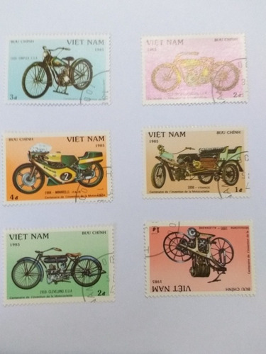 Coleção De Selos De Motos Serie Com 6 Selos Do Vietnam 1985 