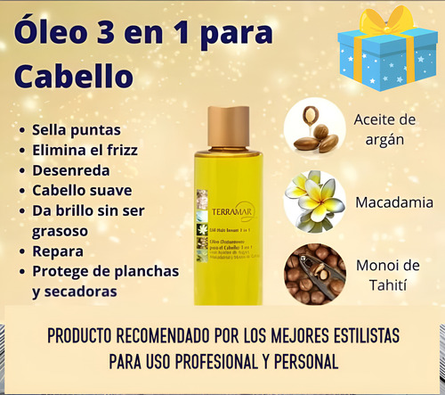 Aceite De Argan Para Cabello 3 En 1 Terramar 195ml + Regalo