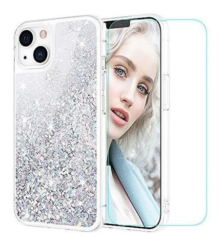 Funda Compatible Con iPhone 13 Diseño Brillantina Plateada