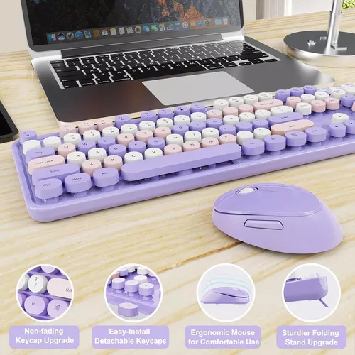 Combo de teclado y mouse inalámbricos, máquina de escribir ergonómica de  tamaño completo, teclas redondas retro, compatible con Windows, PC,  perfecto