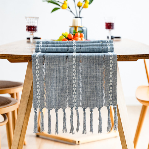Tapete De Mesa De Comedor Retro Elegante De Algodón Tejido A