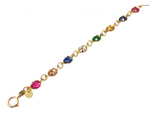 Pulseira De Ouro 18k Com Pedras De Zircônia Coloridas