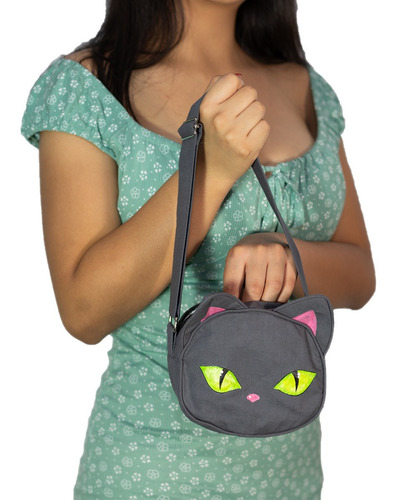 Imagen 8 de 10 de Bolso Tipo Cross Body En Forma De Gato Color Gris