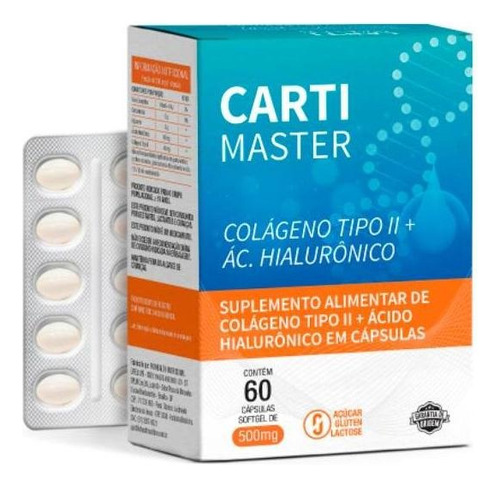 Carti Master Colágeno Tipoii + Ácido Hialurônico 60 Cápsulas Sabor Vitamina