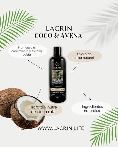 Shampoo Para Cabello Cola De Caballo Lacrin Coco Avena 500ml