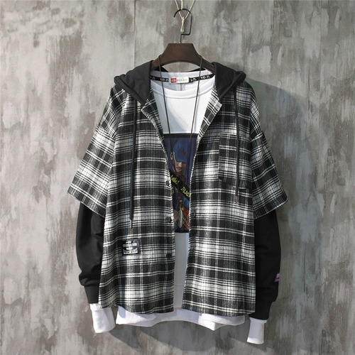 Hombre Emo Harajuku Fashion Otoño Alt Cuello A Cuadros Con C