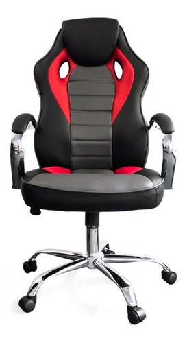 Imagen 1 de 4 de Silla de escritorio Nibio Rookie NIB-5029 gamer  negra, gris y roja con tapizado de cuero sintético