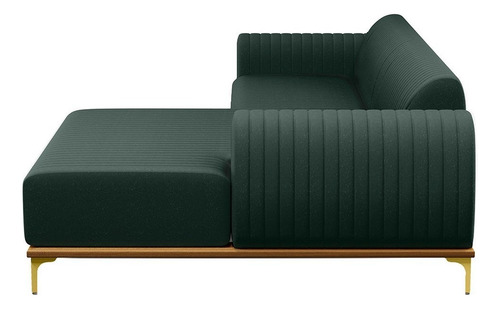 Sofá 230cm 4 Lugares Com Chaise Direito Pés Gold Molino C-11 Cor Verde Desenho Do Tecido Liso