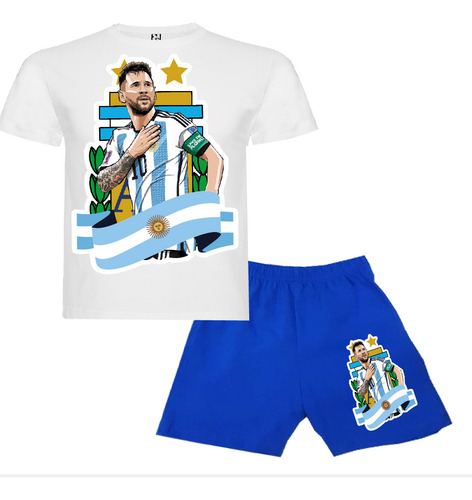 Pijama Corto Niñoss Algodon Messi Campeón Mundo 3 Estrellas