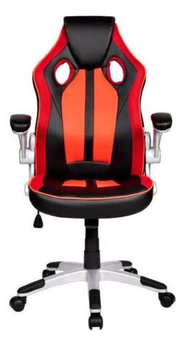 Cadeira de escritório Pelegrin PEL-3009 gamer ergonômica  preta e vermelha com estofado de couro p.u.