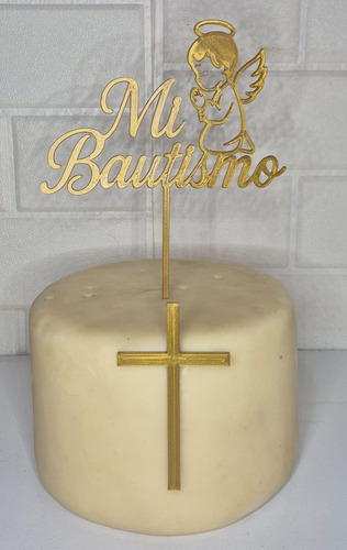 Cake Topper Adorno Torta Mi Bautismo Angel Dorado Mi Bautismo Y Cruz