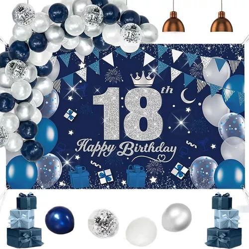 Kit De Decoración Para Cumpleaños 18 Años Hombres Azul Plata