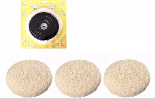 Kit Polimento Disco Adaptador P/ Furadeira Com 3 Boinas Lã