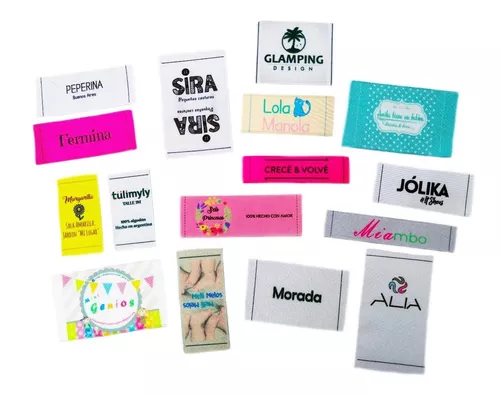 100 Etiquetas personalizadas para ropa 3.80 x 4 cm en listón Satinado