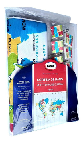 Cortina De Tela Pol Para Ducha Baño Mapamundi Mapa Geografia