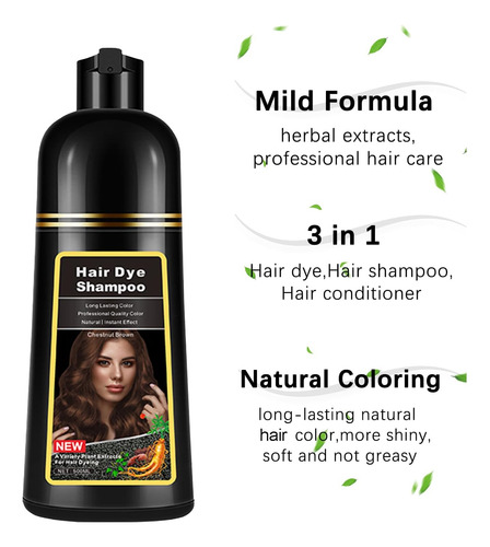 Lymznus Champú Para Tinte De Cabello Marrón Castaño 3 En 1,