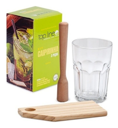 Kit Jogo Caipirinha Com Tabua Socador E Copo Barmam