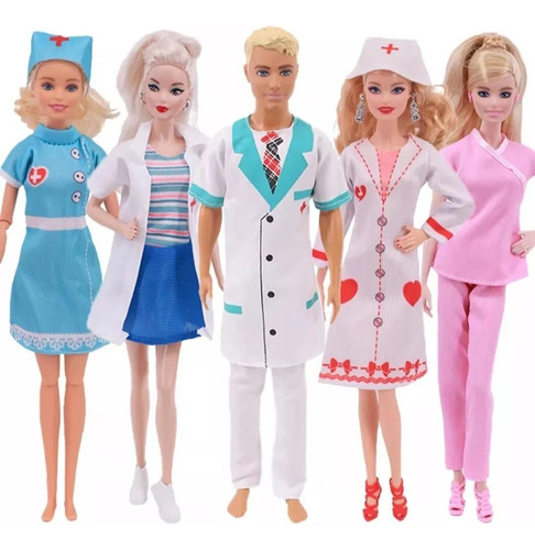Ropa Muñecas Set 5 Uniformes Personal Médico Estilo Barbie