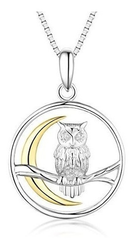 Bellrela 925 Sterling Silver Owl En La Rama Cresent Moon Col