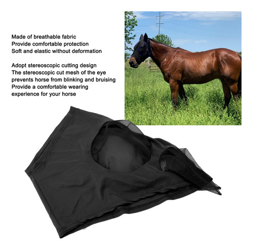 Máscara Antimoscas Caballos Tejido Punto Suave Transpirable Negro M