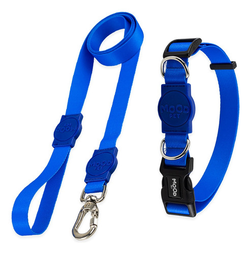 Coleira Para Cachorro Com Guia Cães Mood Pet Cor Azul Tamanho Micro Pequeno Adestramento Passeio