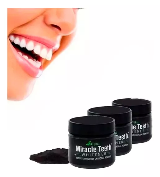 Kit X 3 Blanqueador Dental Miracle Teeth Coco Carbon Natural