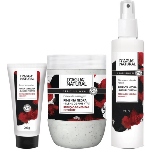 Kit Pimenta Negra Creme Serum E Fluido Redução Dagua Natural