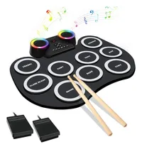 Comprar Batería Electrónica Portátil Tambores Bluetooth Luz Led 6009 Color Negro