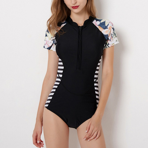 Talla Grande One Piece Rashguard Cuello Alto Cremallera Fron