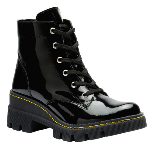 Botines Mujer Urbanos Charol Plataforma Pixie Negro Fareli