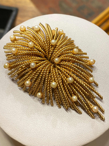 Luli Gran Broche Prendedor Vintage Enchapado Oro Perlas Fino