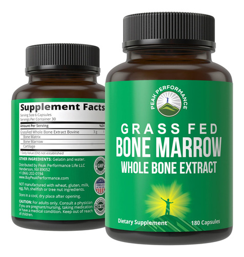 Suplemento Peak Performance Grass Fed Bone Marrow 180 Cápsul