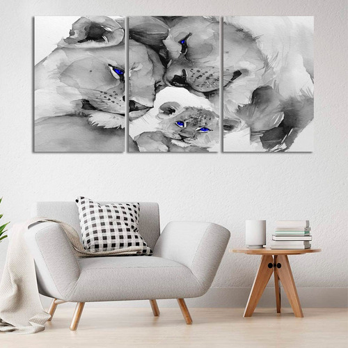 Cuadro Trítptico Animales Leones Ojos Azules (120x60cm)