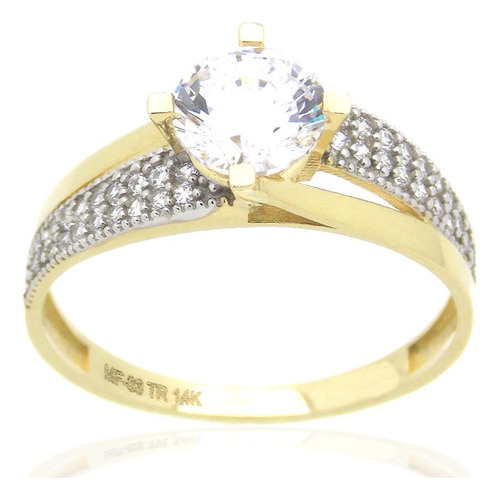 Anillo De Compromiso Solitario Brazo Pave Oro Amarillo 14k