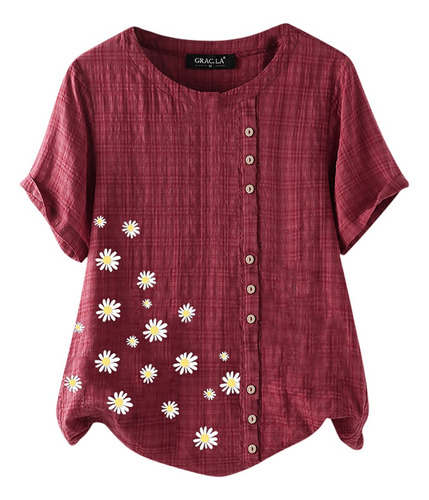 Blusa M Para Mujer Con Estampado Floral De Margaritas, Manga