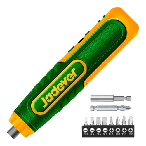 Atornillador Inalámbrico Jadever Carga Usb + Set De Puntas Color Verde/amarillo