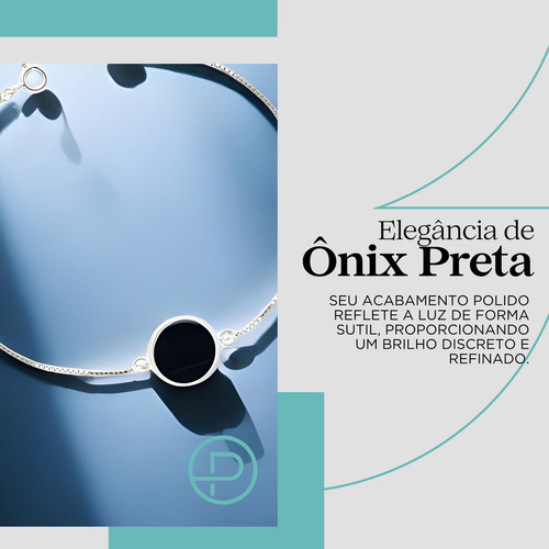 Pulseira Feminina Prata 925 Polida Medalha Atemporal Onix