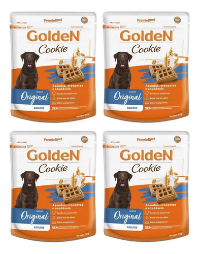 Kit 4 Unidades Biscoito Golden Cookie Para Cães Adultos 350g