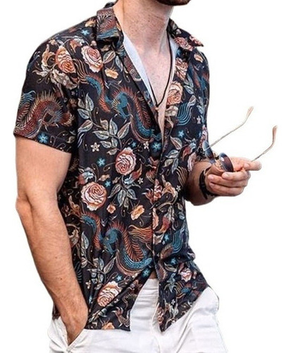 Camisa Hawaiana Playa Casual Manga Cortaestampado Hombres