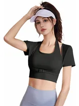Comprar Dama Ropa Corta De Correr Manga Corta Y Cuello Halter 2 En 1